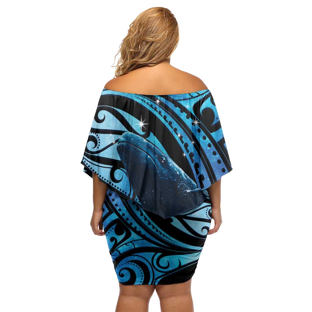 New Zealand Matariki Off Shoulder Short Dress Maori Humpback Whale Galaxy LT22 - Polynesian Pride