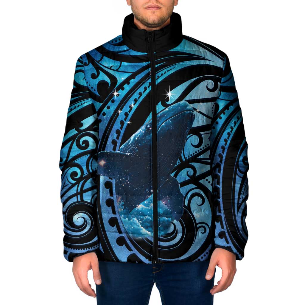 New Zealand Matariki Padded Jacket Maori Humpback Whale Galaxy LT22 Men Blue - Polynesian Pride