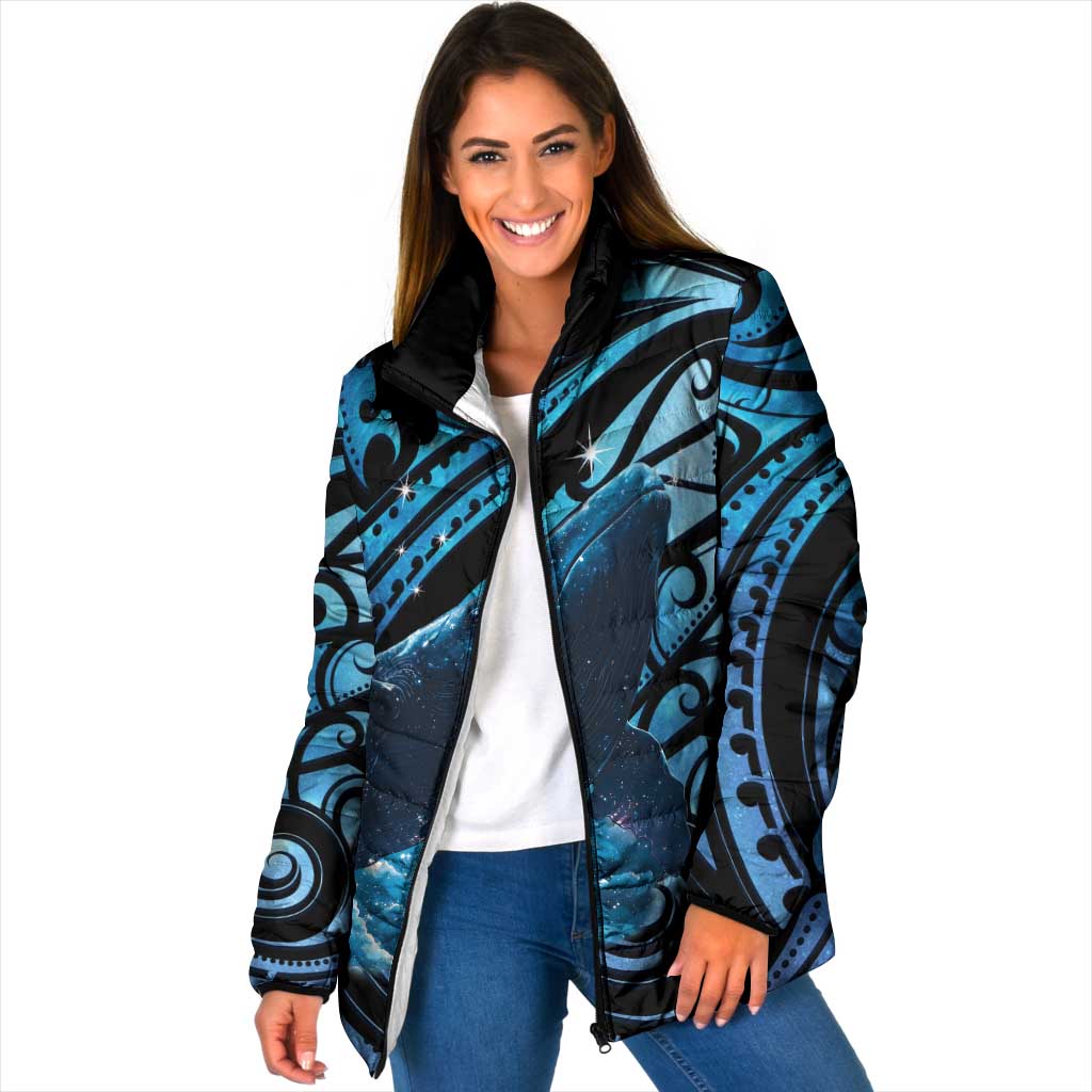 New Zealand Matariki Padded Jacket Maori Humpback Whale Galaxy LT22 Women Blue - Polynesian Pride