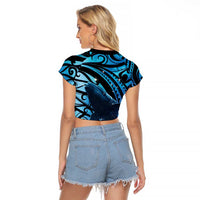 New Zealand Matariki Raglan Cropped T Shirt Maori Humpback Whale Galaxy LT22 - Polynesian Pride