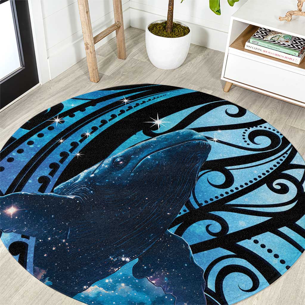 New Zealand Matariki Round Carpet Maori Humpback Whale Galaxy LT22 Blue - Polynesian Pride