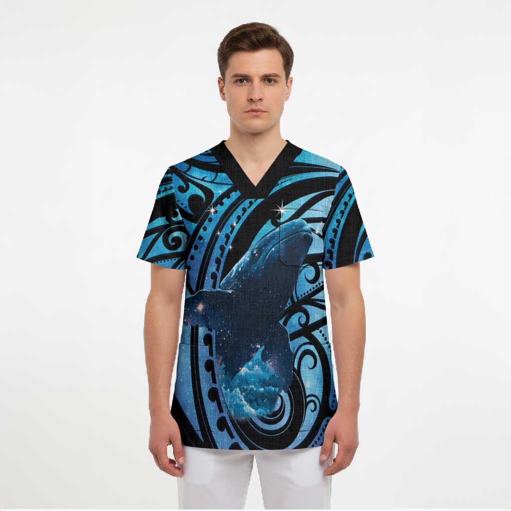 New Zealand Matariki Scrub Top Maori Humpback Whale Galaxy LT22 - Polynesian Pride