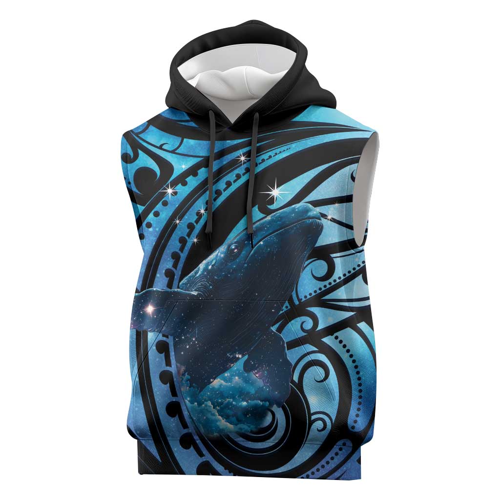 New Zealand Matariki Sleeveless Hoodie Maori Humpback Whale Galaxy LT22 Blue - Polynesian Pride