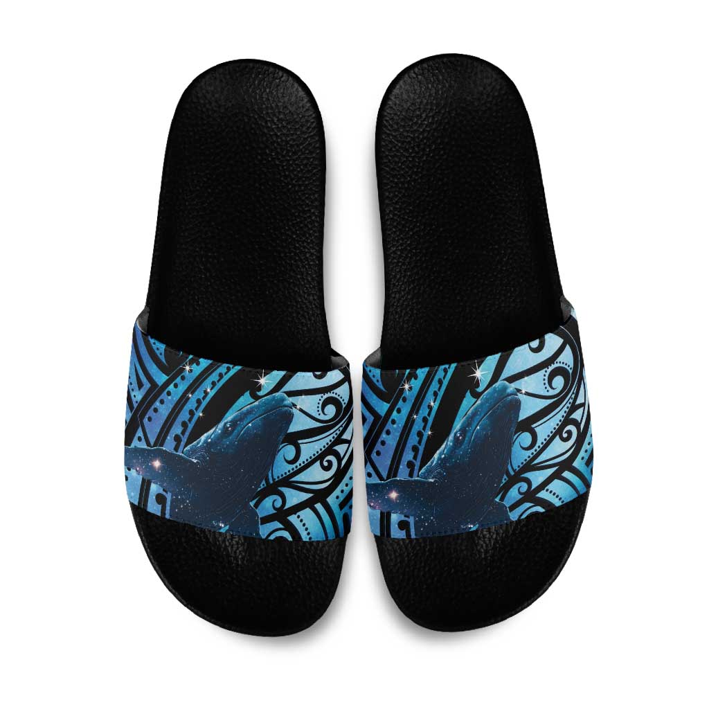 New Zealand Matariki Slide Sandals Maori Humpback Whale Galaxy LT22 Blue - Polynesian Pride