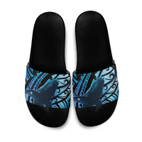 New Zealand Matariki Slide Sandals Maori Humpback Whale Galaxy LT22 Blue - Polynesian Pride