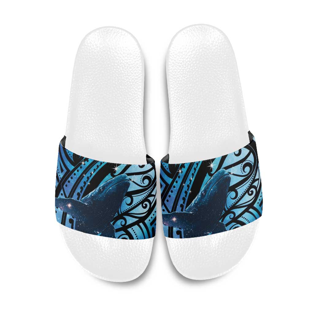 New Zealand Matariki Slide Sandals Maori Humpback Whale Galaxy LT22 Blue - Polynesian Pride