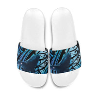 New Zealand Matariki Slide Sandals Maori Humpback Whale Galaxy LT22 Blue - Polynesian Pride