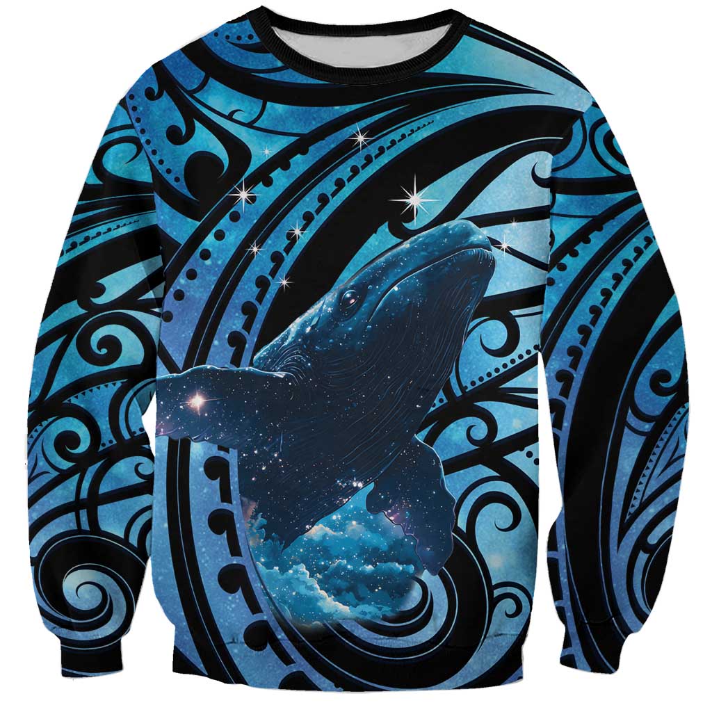 New Zealand Matariki Sweatshirt Maori Humpback Whale Galaxy LT22 Unisex Blue - Polynesian Pride