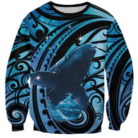 New Zealand Matariki Sweatshirt Maori Humpback Whale Galaxy LT22 Unisex Blue - Polynesian Pride