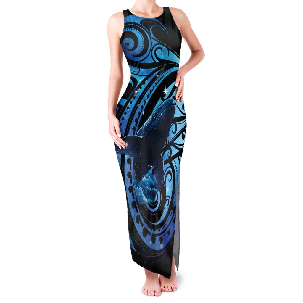 New Zealand Matariki Tank Maxi Dress Maori Humpback Whale Galaxy LT22 Women Blue - Polynesian Pride