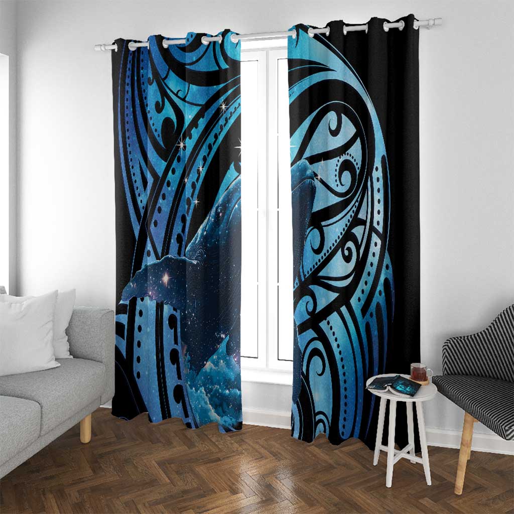 New Zealand Matariki Window Curtain Maori Humpback Whale Galaxy LT22 With Grommets Blue - Polynesian Pride
