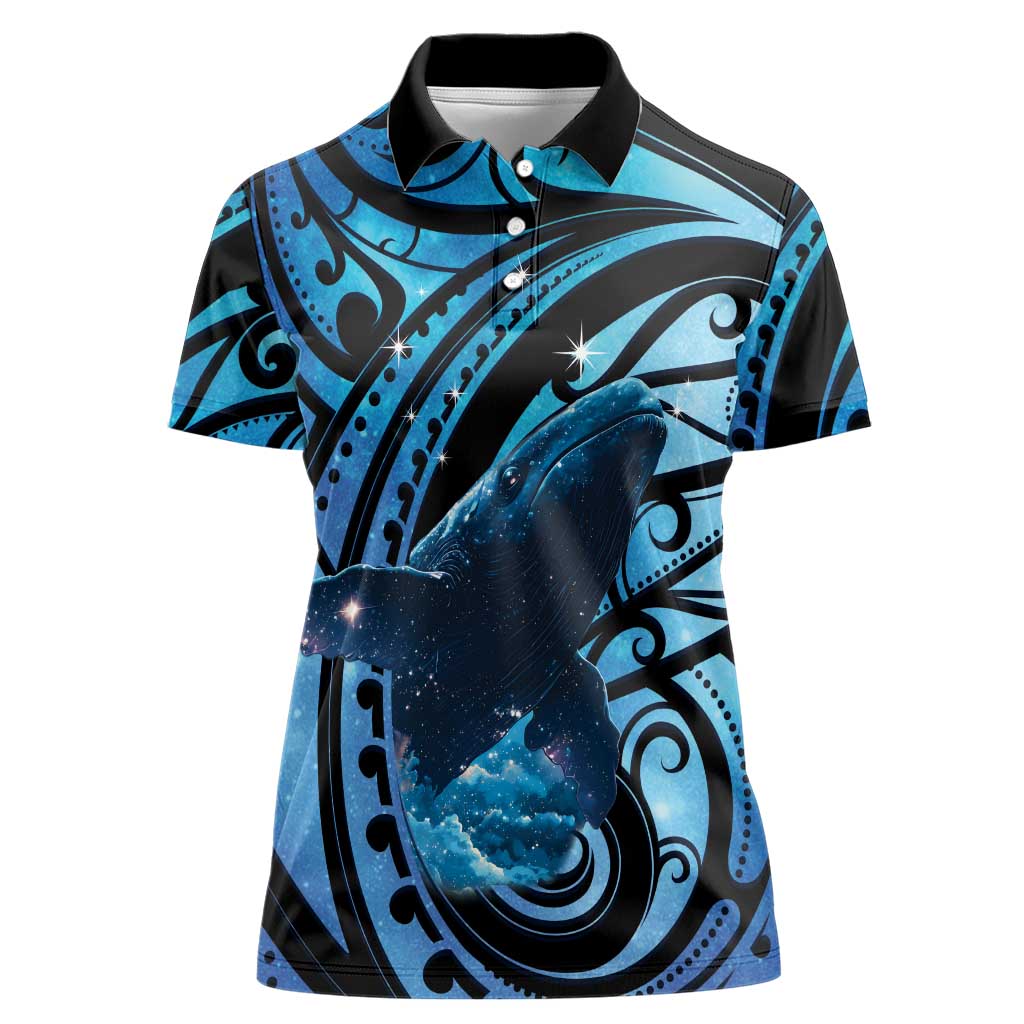 New Zealand Matariki Women Polo Shirt Maori Humpback Whale Galaxy LT22 Female Blue - Polynesian Pride