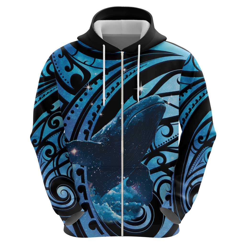 New Zealand Matariki Zip Hoodie Maori Humpback Whale Galaxy LT22 - Polynesian Pride
