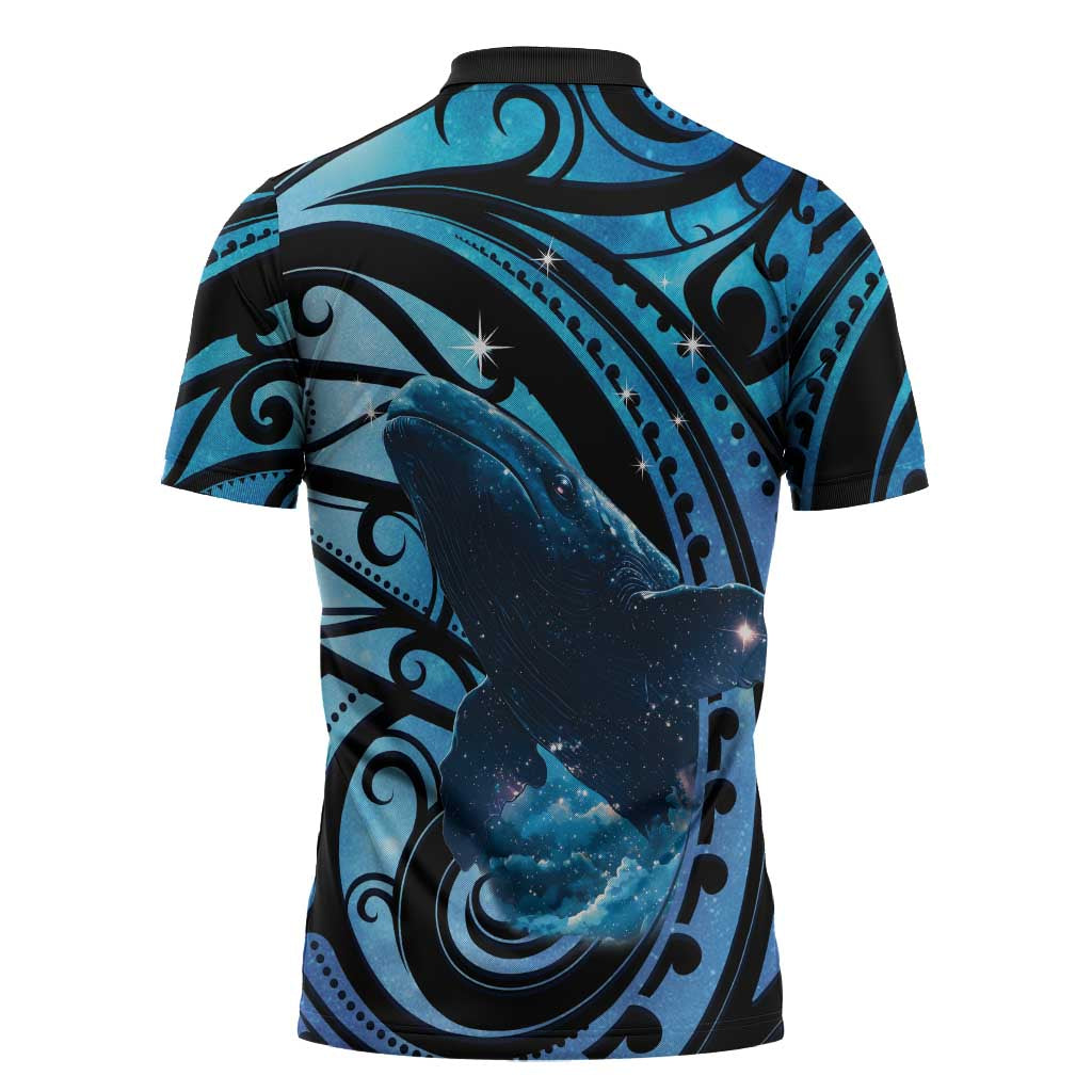 New Zealand Matariki Zipper Polo Shirt Maori Humpback Whale Galaxy LT22 - Polynesian Pride