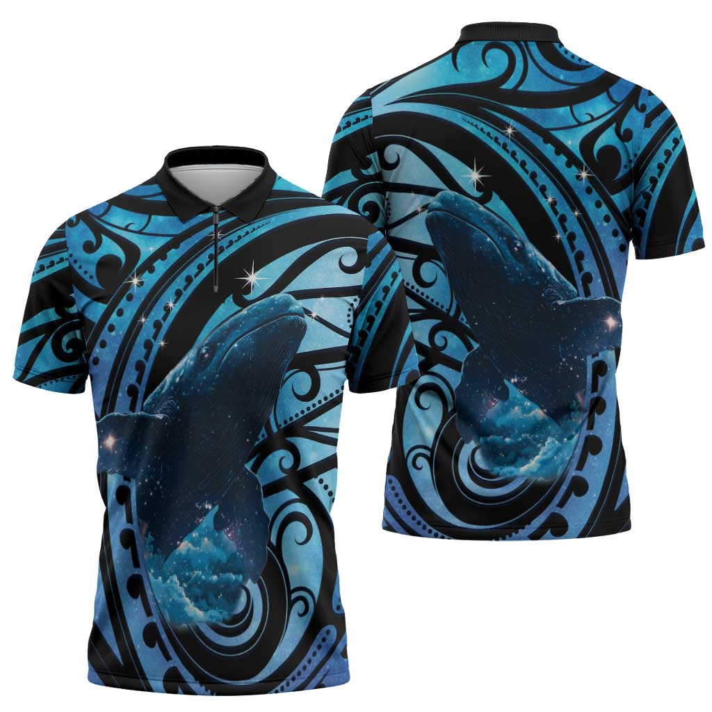 New Zealand Matariki Zipper Polo Shirt Maori Humpback Whale Galaxy LT22 - Polynesian Pride