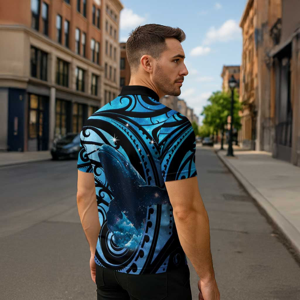 New Zealand Matariki Zipper Polo Shirt Maori Humpback Whale Galaxy LT22 - Polynesian Pride