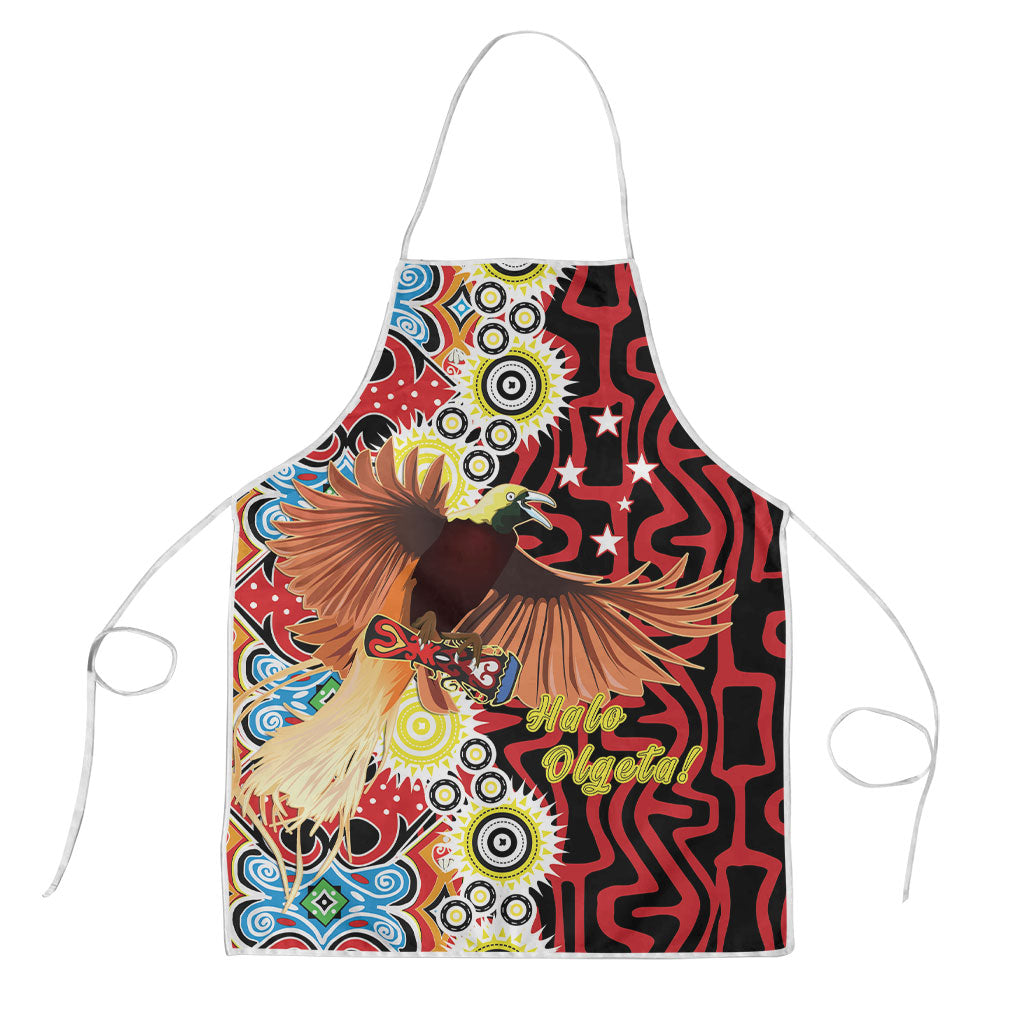 Papua New Guinea Pidgin Language Week Apron Halo Olgeta Tok Pisin Wik Bird Of Paradise Oro Batik LT22 Red - Polynesian Pride