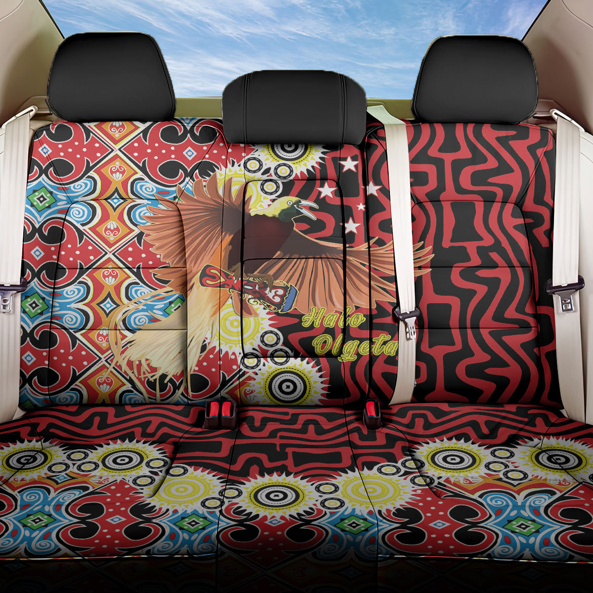 Papua New Guinea Pidgin Language Week Back Car Seat Cover Halo Olgeta Tok Pisin Wik Bird Of Paradise Oro Batik LT22 One Size Red - Polynesian Pride