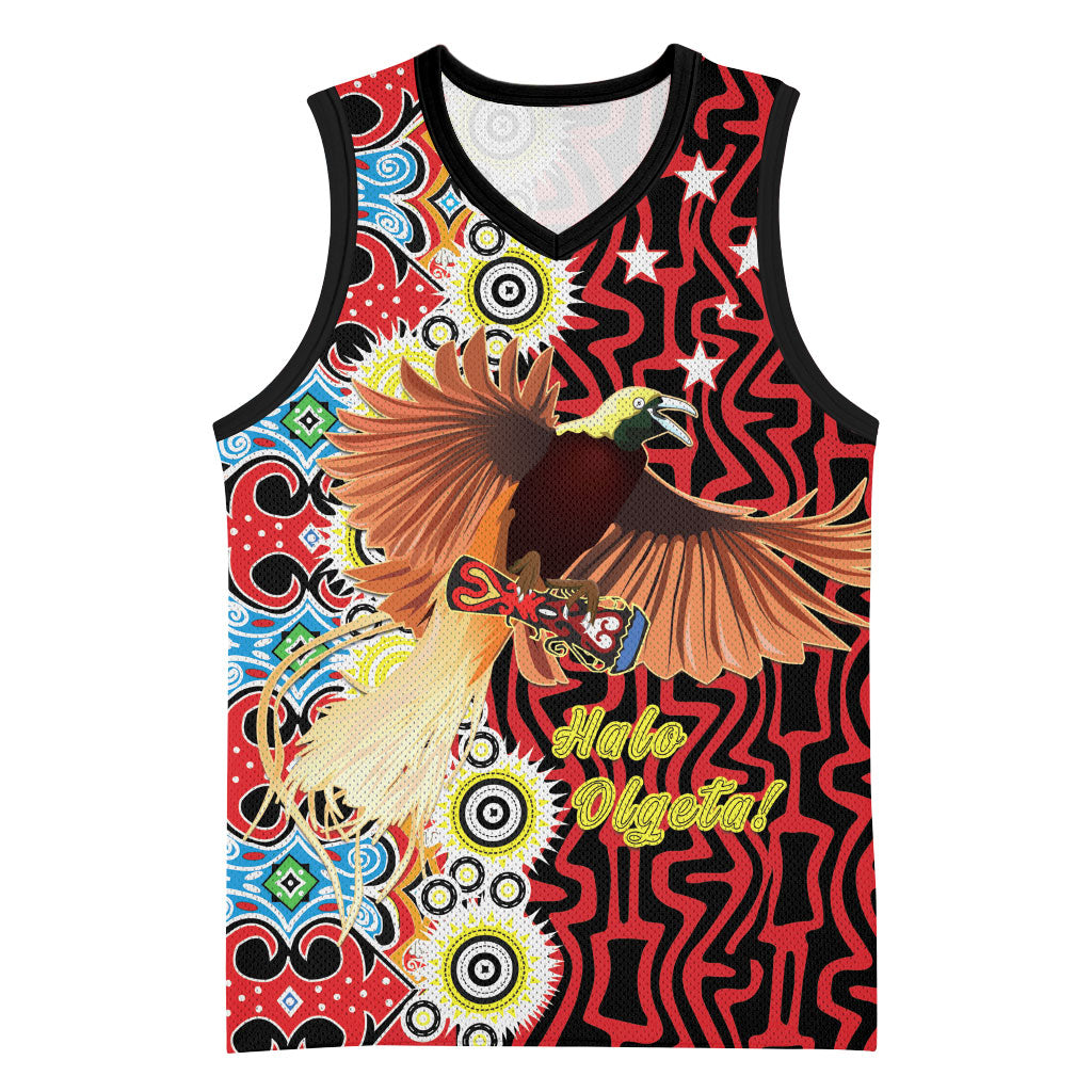 Personalised Papua New Guinea Pidgin Language Week Basketball Jersey Halo Olgeta Tok Pisin Wik Bird Of Paradise Oro Batik LT22 Unisex Red - Polynesian Pride