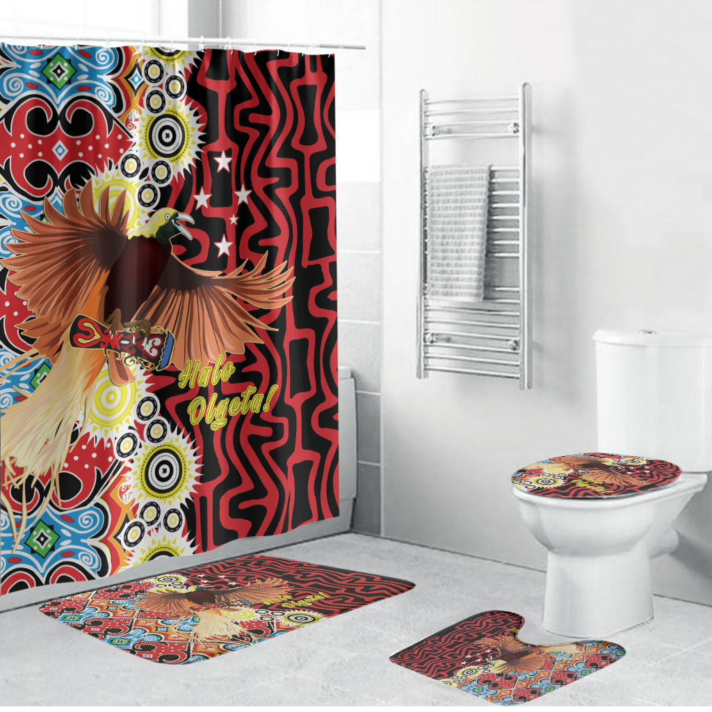Papua New Guinea Pidgin Language Week Bathroom Set Halo Olgeta Tok Pisin Wik Bird Of Paradise Oro Batik LT22 Bathroom Set (4 pcs) Red - Polynesian Pride