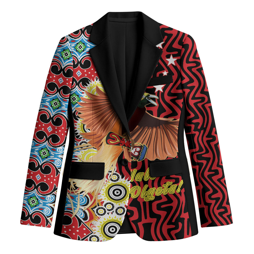 Personalised Papua New Guinea Pidgin Language Week Blazer Halo Olgeta Tok Pisin Wik Bird Of Paradise Oro Batik LT22 Unisex Red - Polynesian Pride