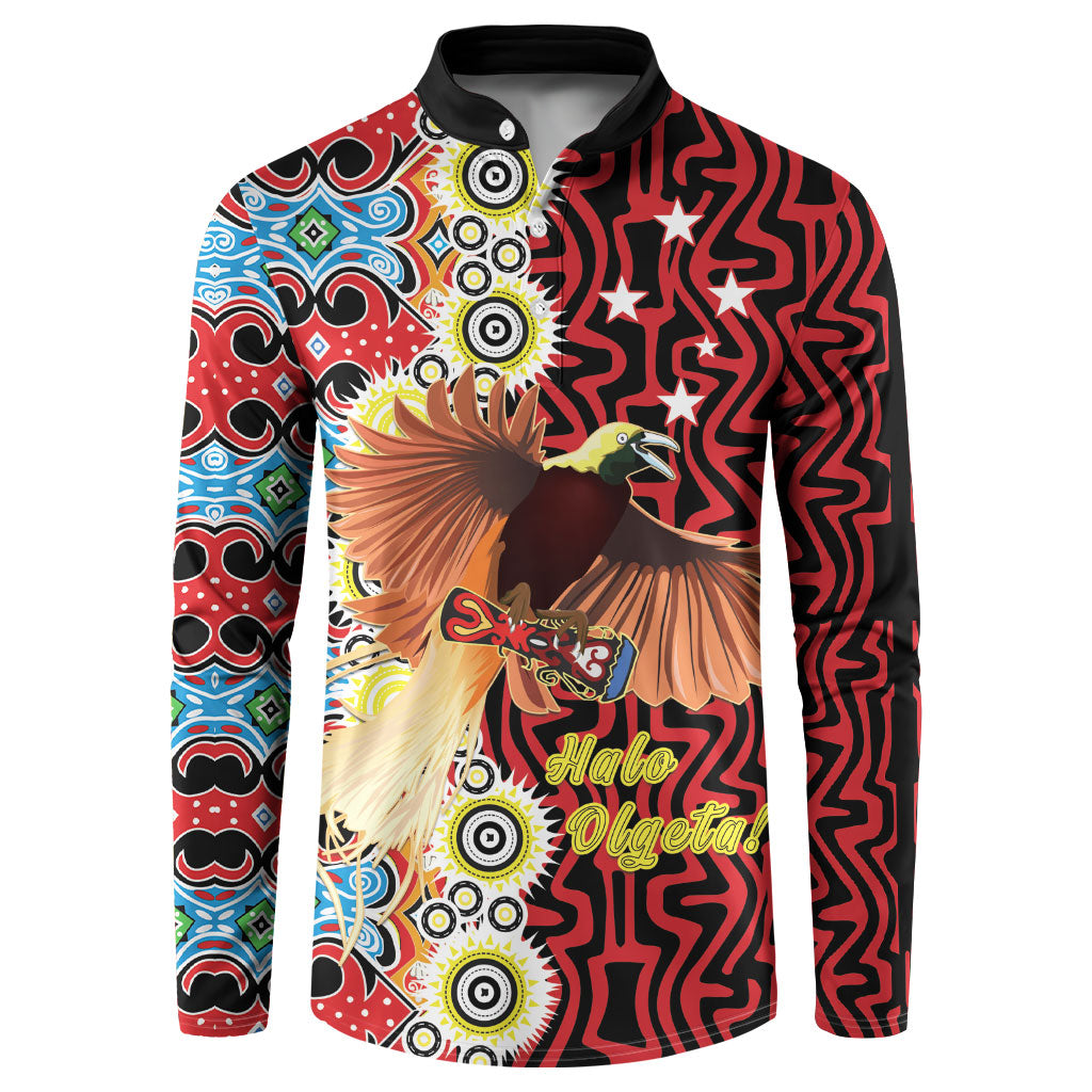 Personalised Papua New Guinea Pidgin Language Week Button Sweatshirt Halo Olgeta Tok Pisin Wik Bird Of Paradise Oro Batik LT22 Red - Polynesian Pride