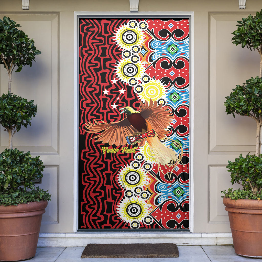 Personalised Papua New Guinea Pidgin Language Week Door Cover Halo Olgeta Tok Pisin Wik Bird Of Paradise Oro Batik LT22 Red - Polynesian Pride