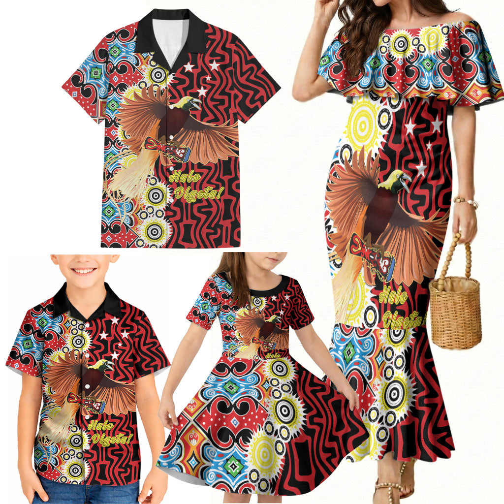 Personalised Papua New Guinea Pidgin Language Week Family Matching Mermaid Dress and Hawaiian Shirt Halo Olgeta Tok Pisin Wik Bird Of Paradise Oro Batik LT22 - Polynesian Pride