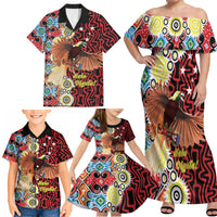 Personalised Papua New Guinea Pidgin Language Week Family Matching Off Shoulder Maxi Dress and Hawaiian Shirt Halo Olgeta Tok Pisin Wik Bird Of Paradise Oro Batik LT22 - Polynesian Pride