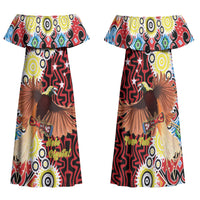 Personalised Papua New Guinea Pidgin Language Week Family Matching Off Shoulder Maxi Dress and Hawaiian Shirt Halo Olgeta Tok Pisin Wik Bird Of Paradise Oro Batik LT22 Mom's Dress Red - Polynesian Pride