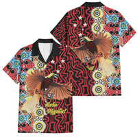 Personalised Papua New Guinea Pidgin Language Week Family Matching Off Shoulder Maxi Dress and Hawaiian Shirt Halo Olgeta Tok Pisin Wik Bird Of Paradise Oro Batik LT22 Dad's Shirt - Short Sleeve Red - Polynesian Pride