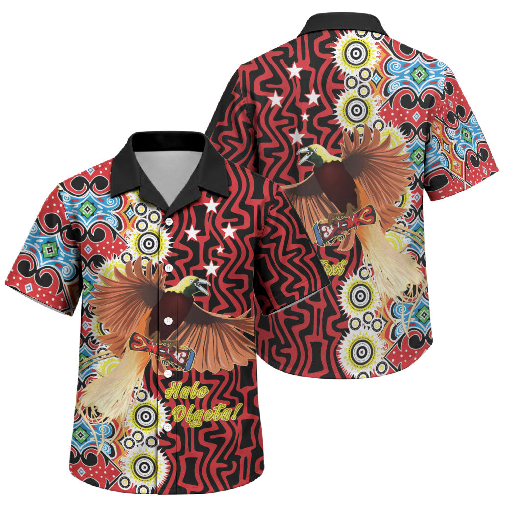 Personalised Papua New Guinea Pidgin Language Week Family Matching Off Shoulder Maxi Dress and Hawaiian Shirt Halo Olgeta Tok Pisin Wik Bird Of Paradise Oro Batik LT22 Son's Shirt Red - Polynesian Pride