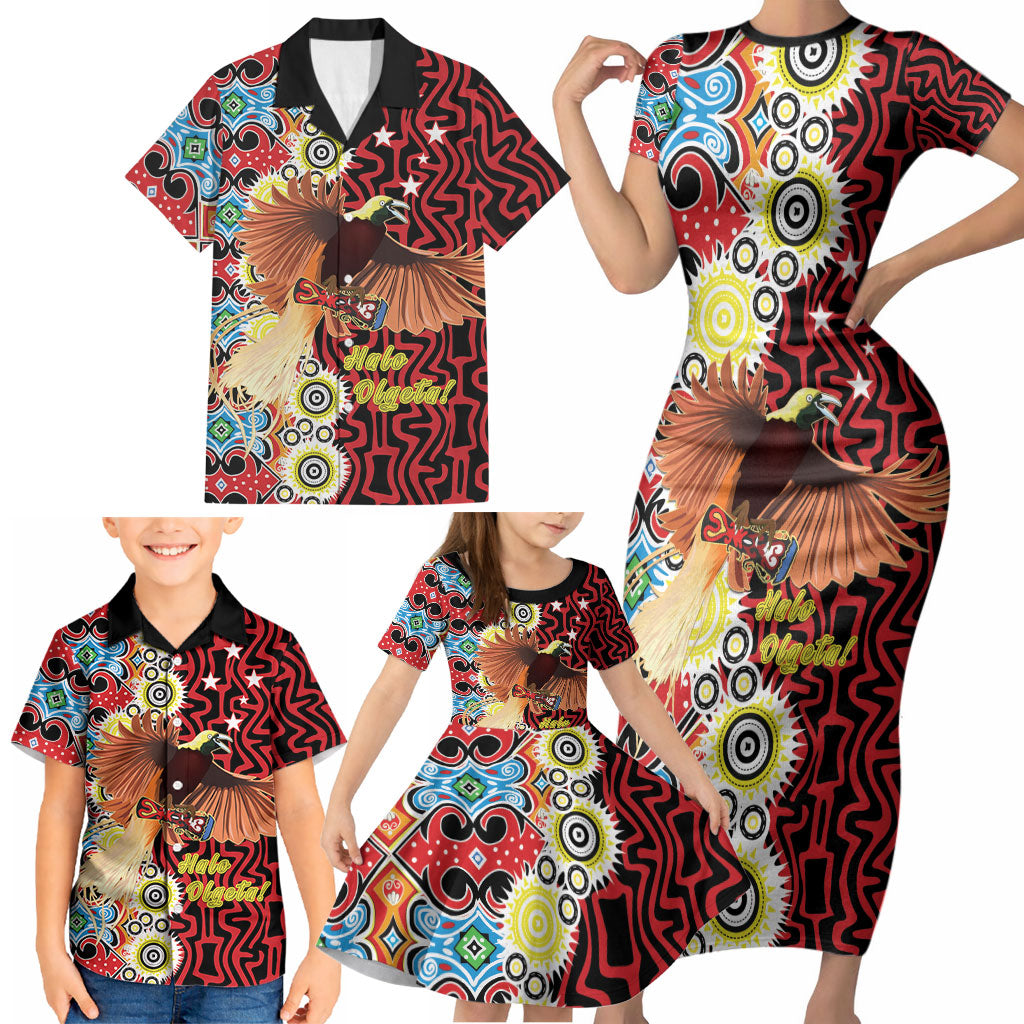Personalised Papua New Guinea Pidgin Language Week Family Matching Short Sleeve Bodycon Dress and Hawaiian Shirt Halo Olgeta Tok Pisin Wik Bird Of Paradise Oro Batik LT22 - Polynesian Pride