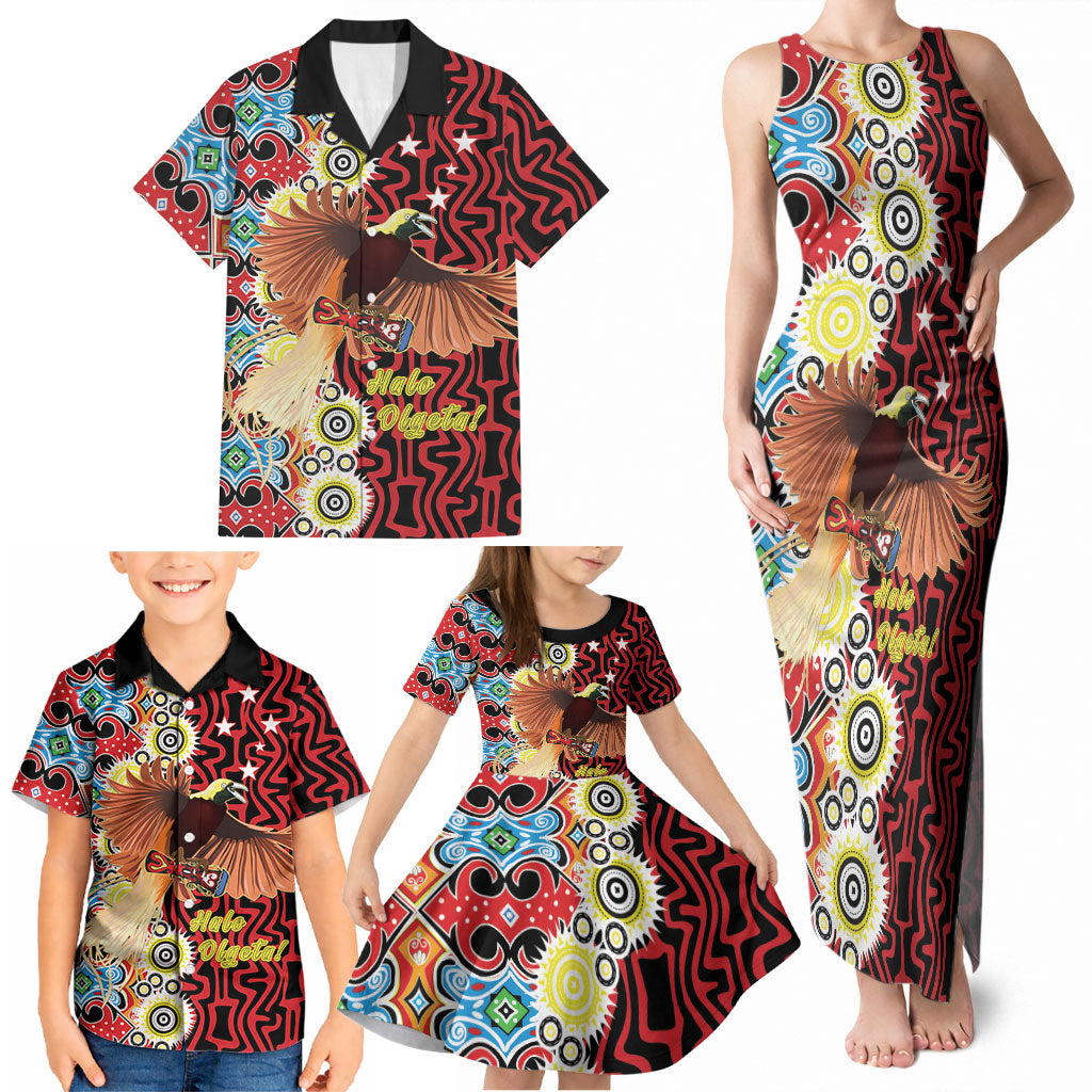 Personalised Papua New Guinea Pidgin Language Week Family Matching Tank Maxi Dress and Hawaiian Shirt Halo Olgeta Tok Pisin Wik Bird Of Paradise Oro Batik LT22 - Polynesian Pride