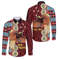 Personalised Papua New Guinea Pidgin Language Week Family Matching Tank Maxi Dress and Hawaiian Shirt Halo Olgeta Tok Pisin Wik Bird Of Paradise Oro Batik LT22 Dad's Shirt - Long Sleeve Red - Polynesian Pride