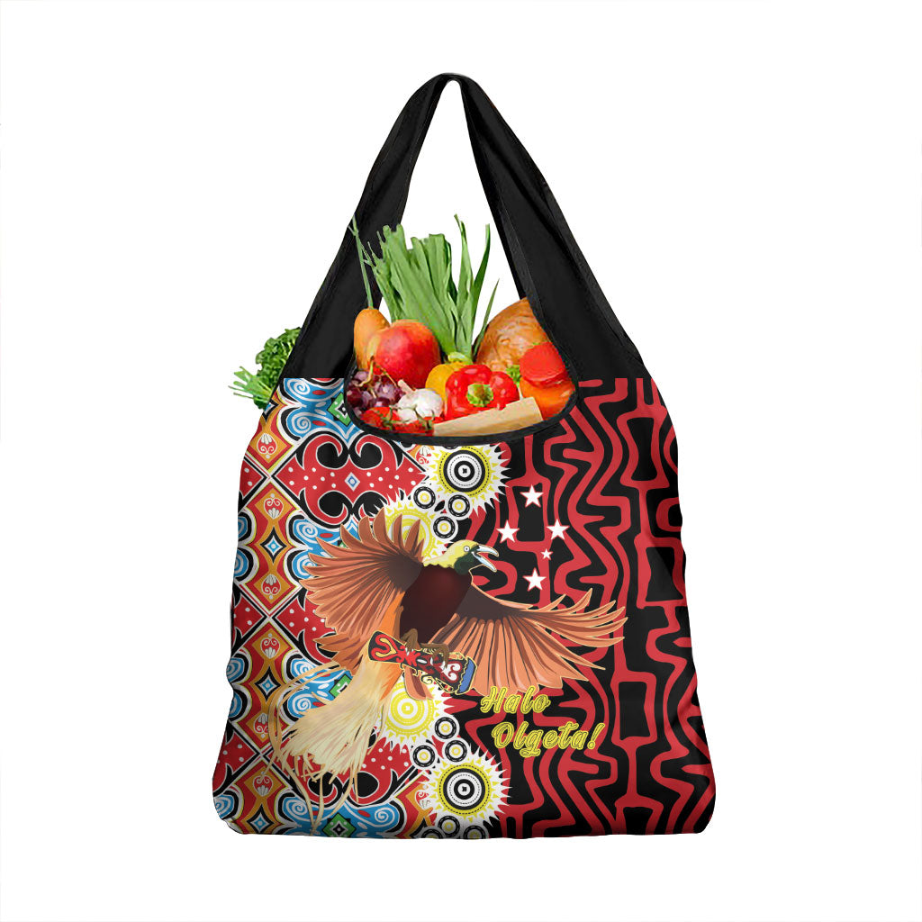 Papua New Guinea Pidgin Language Week Grocery Bag Halo Olgeta Tok Pisin Wik Bird Of Paradise Oro Batik LT22 1-pack One Size Red - Polynesian Pride