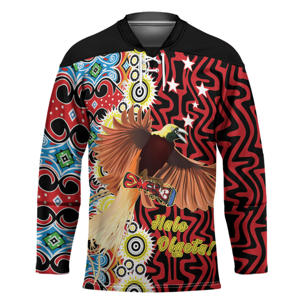 Personalised Papua New Guinea Pidgin Language Week Hockey Jersey Halo Olgeta Tok Pisin Wik Bird Of Paradise Oro Batik LT22 Unisex Red - Polynesian Pride