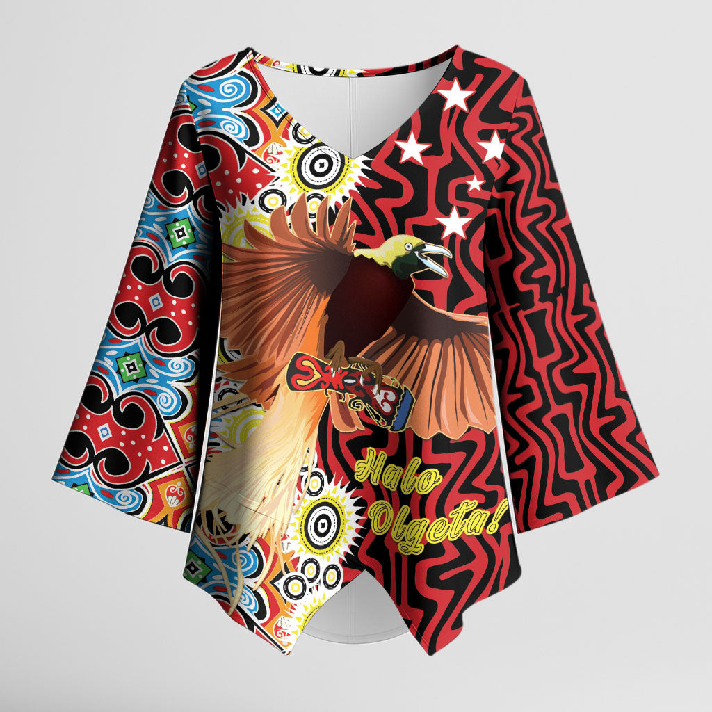 Personalised Papua New Guinea Pidgin Language Week Kimono Sleeve Blouse Halo Olgeta Tok Pisin Wik Bird Of Paradise Oro Batik LT22 Female Red - Polynesian Pride
