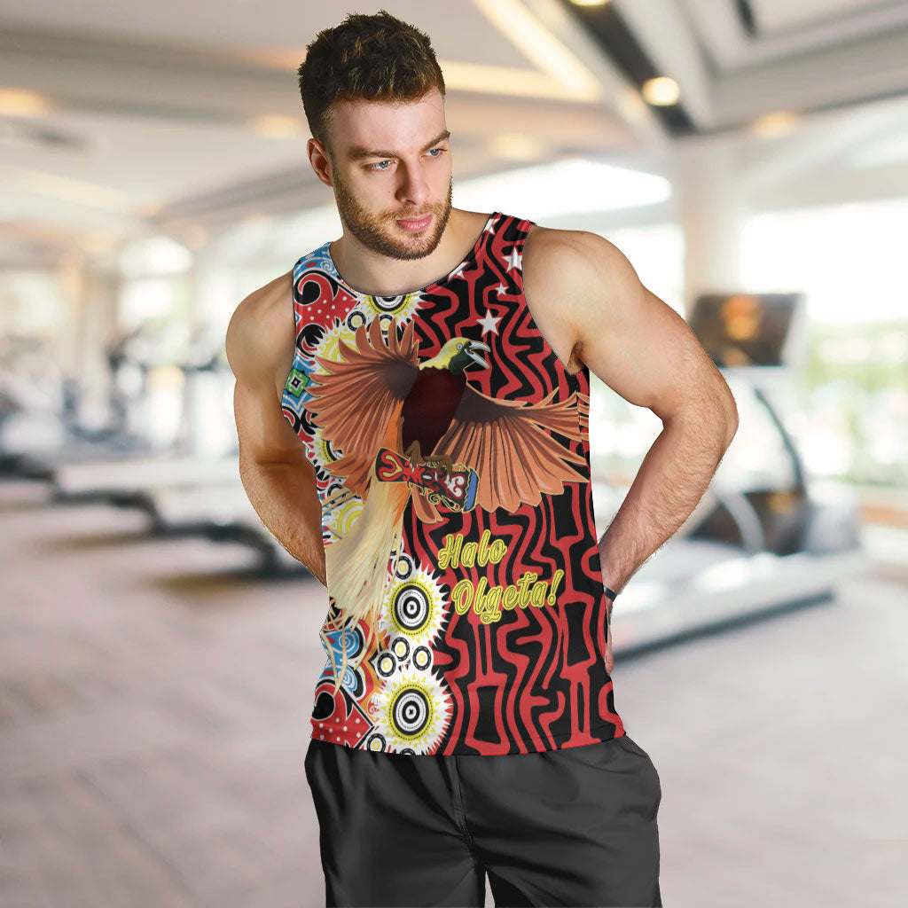 Personalised Papua New Guinea Pidgin Language Week Men Tank Top Halo Olgeta Tok Pisin Wik Bird Of Paradise Oro Batik LT22 Red - Polynesian Pride