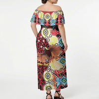 Personalised Papua New Guinea Pidgin Language Week Off Shoulder Maxi Dress Halo Olgeta Tok Pisin Wik Bird Of Paradise Oro Batik LT22 - Polynesian Pride
