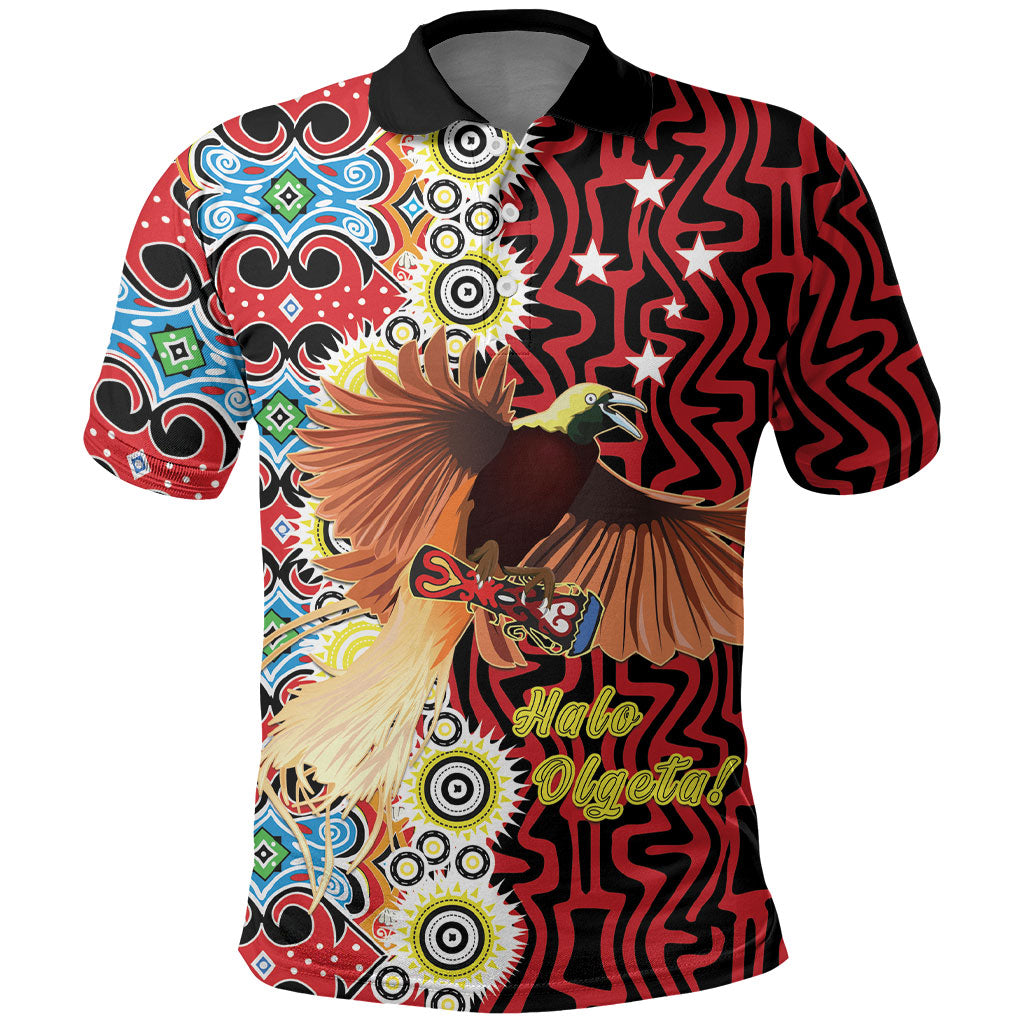 Personalised Papua New Guinea Pidgin Language Week Polo Shirt Halo Olgeta Tok Pisin Wik Bird Of Paradise Oro Batik LT22 Red - Polynesian Pride