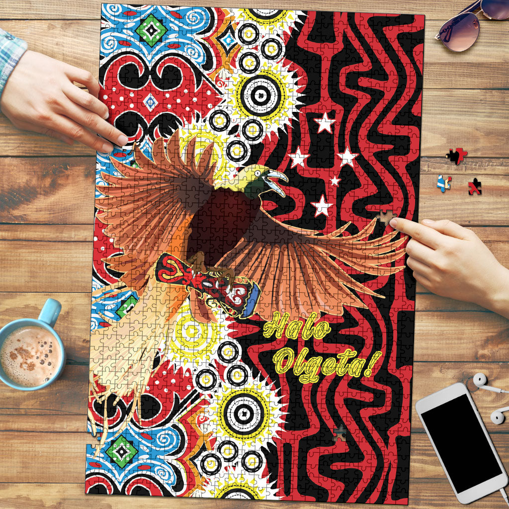 Papua New Guinea Pidgin Language Week Puzzle Halo Olgeta Tok Pisin Wik Bird Of Paradise Oro Batik LT22 Red - Polynesian Pride