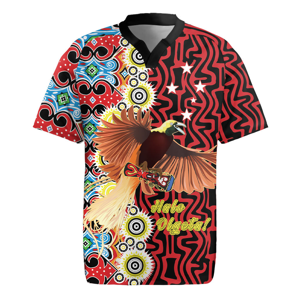 Personalised Papua New Guinea Pidgin Language Week Rugby Jersey Halo Olgeta Tok Pisin Wik Bird Of Paradise Oro Batik LT22 Red - Polynesian Pride