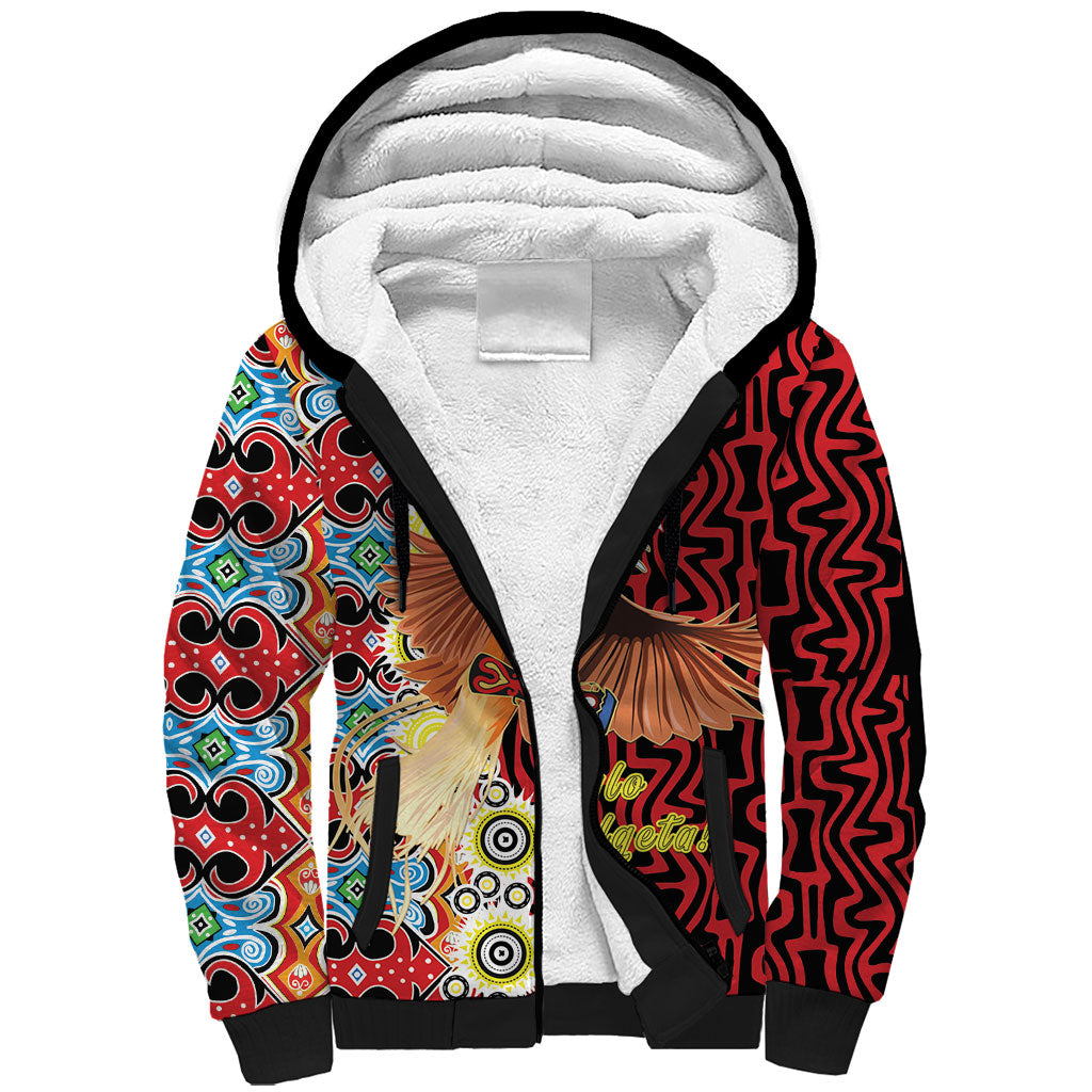 Personalised Papua New Guinea Pidgin Language Week Sherpa Hoodie Halo Olgeta Tok Pisin Wik Bird Of Paradise Oro Batik LT22 Unisex Red - Polynesian Pride
