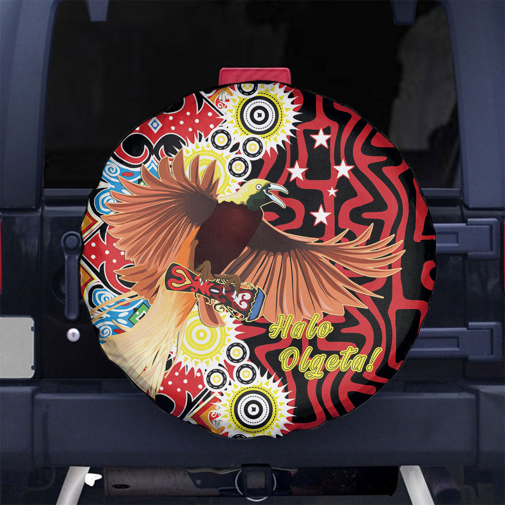 Papua New Guinea Pidgin Language Week Spare Tire Cover Halo Olgeta Tok Pisin Wik Bird Of Paradise Oro Batik LT22 No hole Red - Polynesian Pride