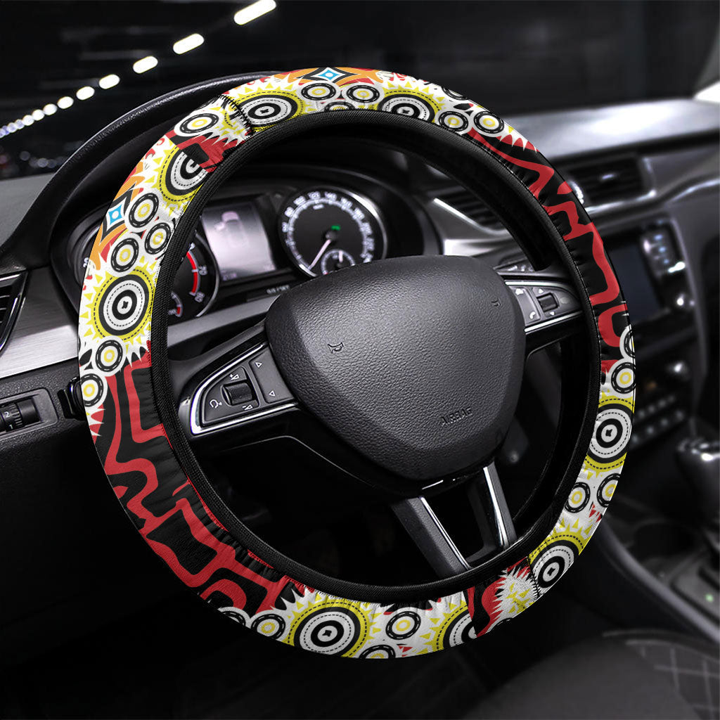Papua New Guinea Pidgin Language Week Steering Wheel Cover Halo Olgeta Tok Pisin Wik Bird Of Paradise Oro Batik LT22 Universal Fit Red - Polynesian Pride