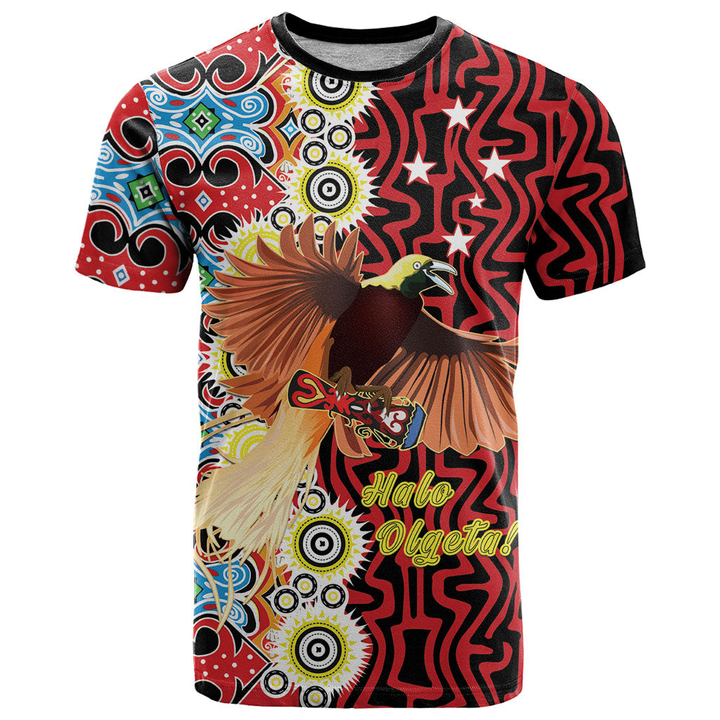 Personalised Papua New Guinea Pidgin Language Week T Shirt Halo Olgeta Tok Pisin Wik Bird Of Paradise Oro Batik LT22 Red - Polynesian Pride