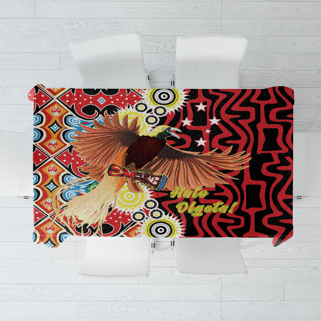 Papua New Guinea Pidgin Language Week Tablecloth Halo Olgeta Tok Pisin Wik Bird Of Paradise Oro Batik LT22 Red - Polynesian Pride