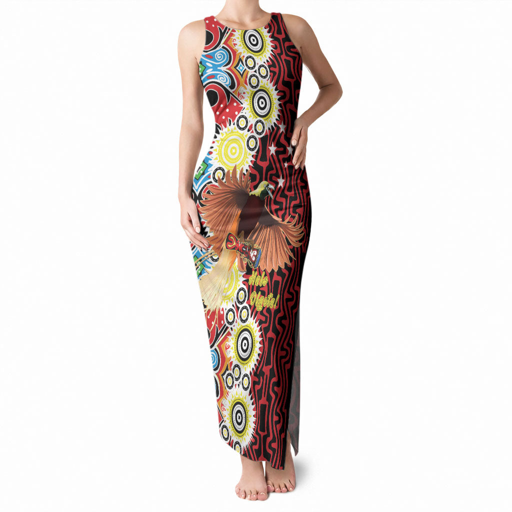 Personalised Papua New Guinea Pidgin Language Week Tank Maxi Dress Halo Olgeta Tok Pisin Wik Bird Of Paradise Oro Batik LT22 Women Red - Polynesian Pride
