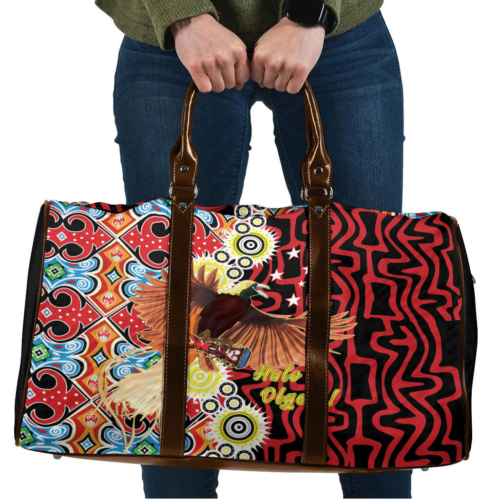 Papua New Guinea Pidgin Language Week Travel Bag Halo Olgeta Tok Pisin Wik Bird Of Paradise Oro Batik LT22 Red - Polynesian Pride